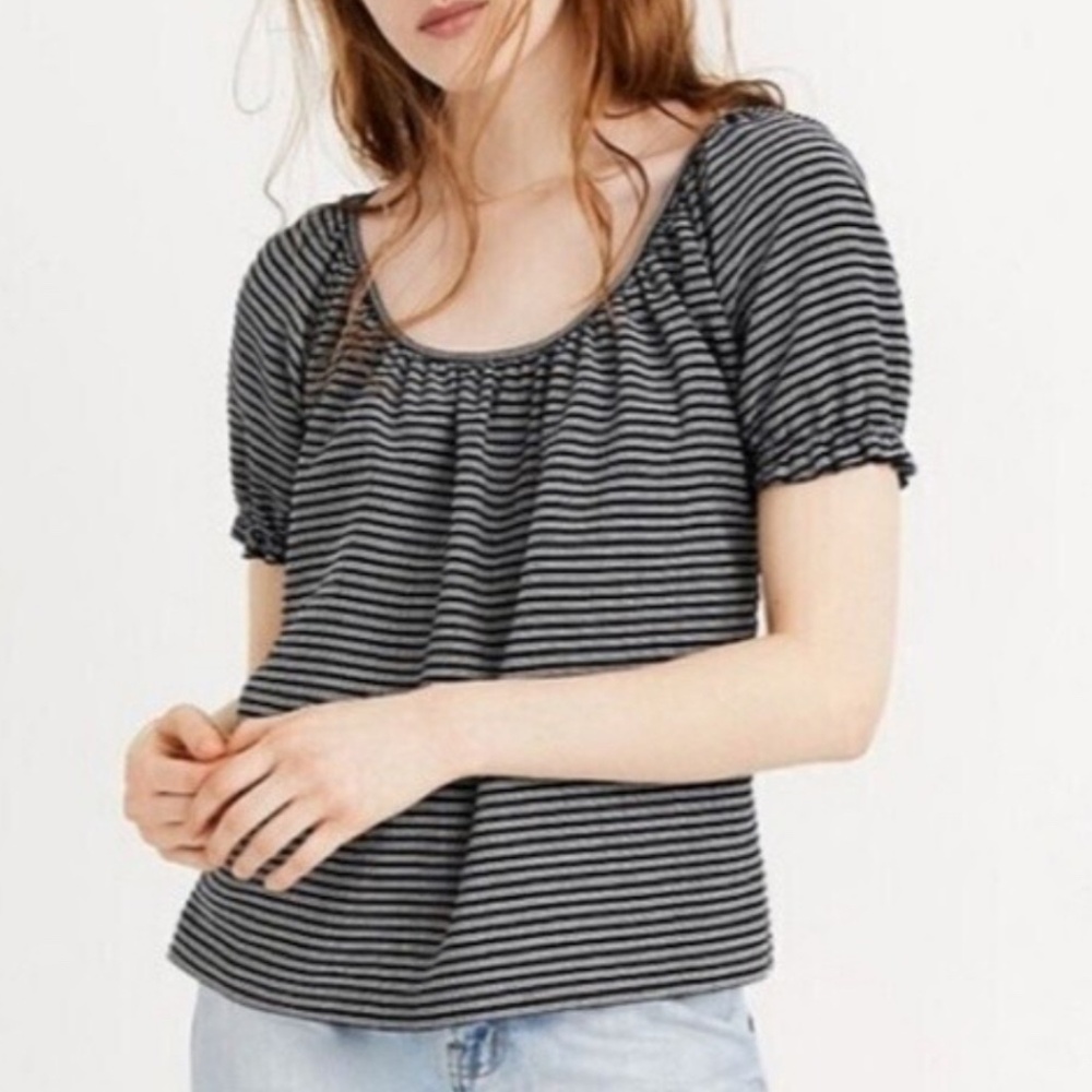 Madewell Texture & Thread Puff Sleeve Striped top